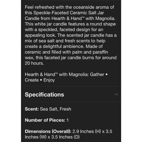 Hearth & Hand Speckled Ceramic 6 ounce Salt scented Candle - Picture 5 of 6